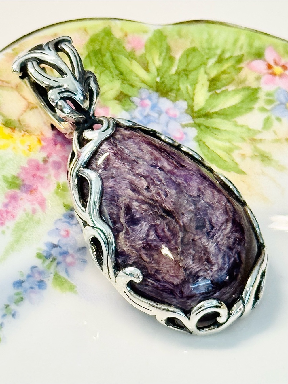 💜 Vintage Carolyn Pollack Relios Sterling Silver Charoite Enhancer Pendant